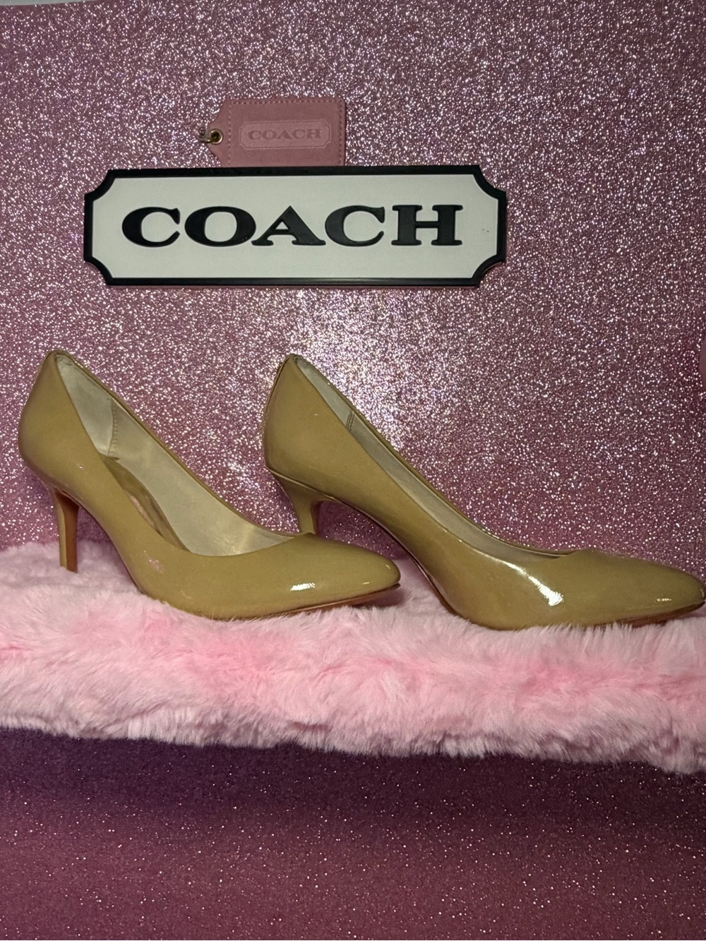 Coach Beige Nude Patent Leather Pumps Heels - Pointed Toe - Size 6B